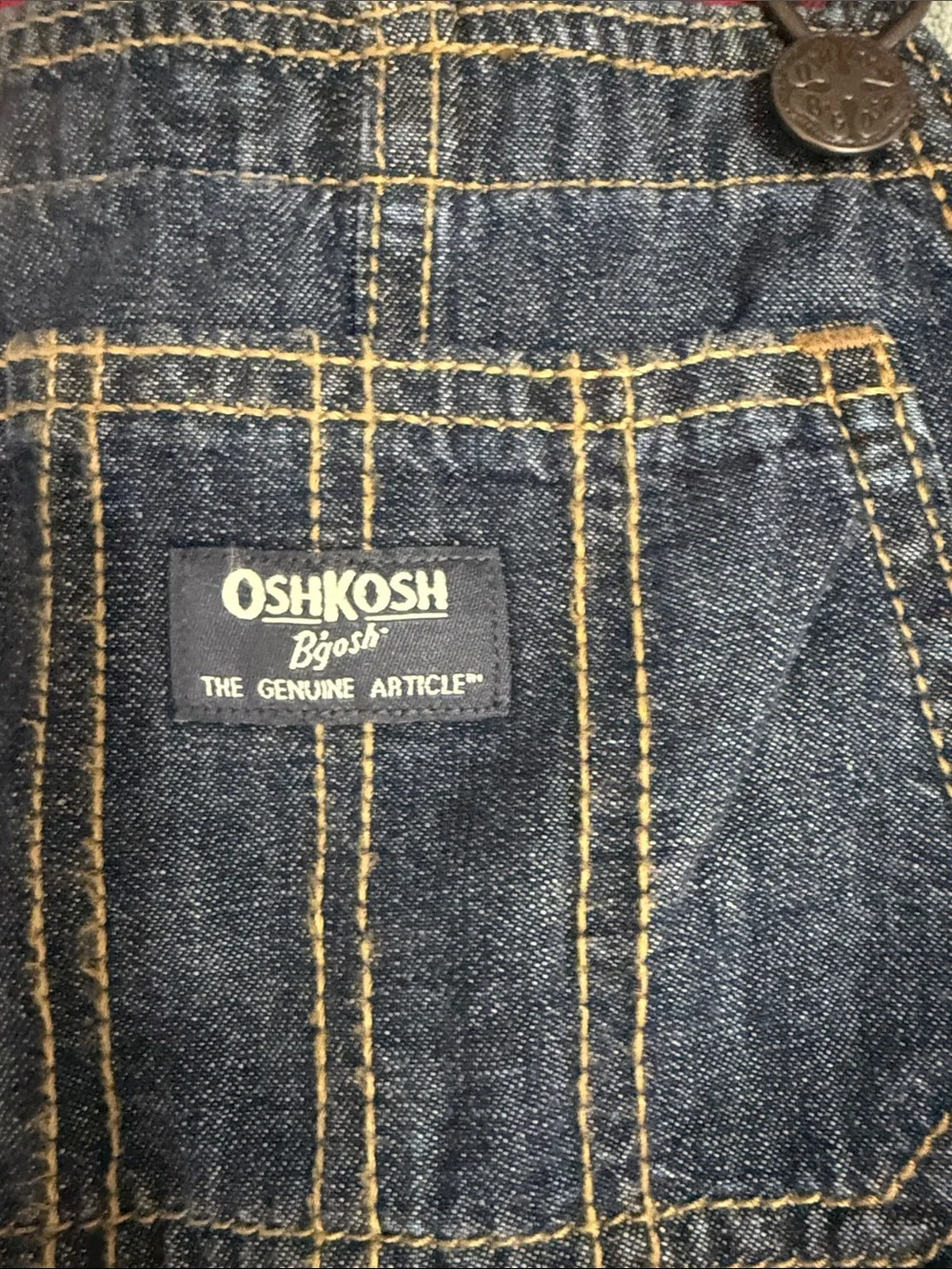 OshKosh B'gosh Dark Blue Denim Overalls with Red Plaid Cuffs